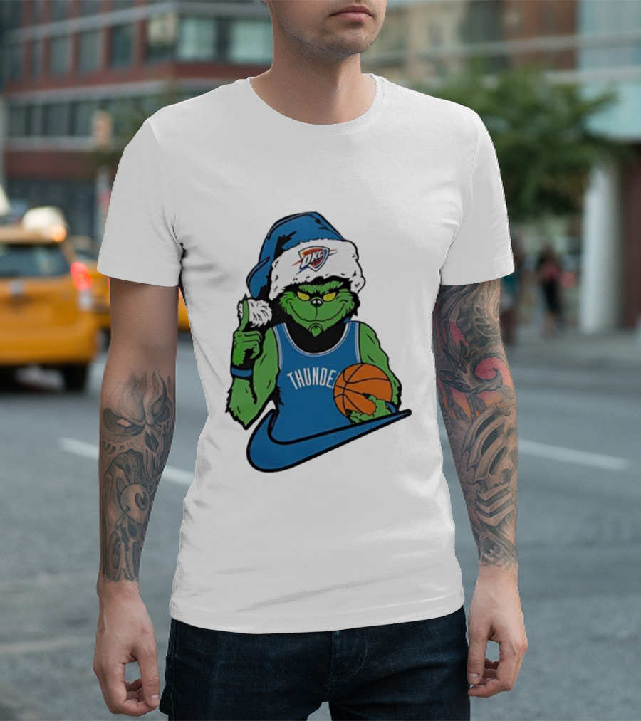 OKC Thunder Grinch Santa Hat Basketball Nike T-Shirt