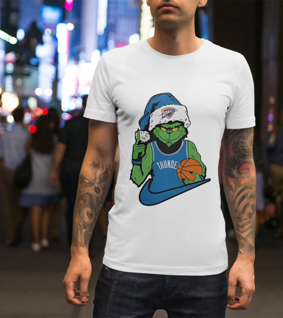 OKC Thunder Grinch Santa Hat Basketball Nike T-Shirt