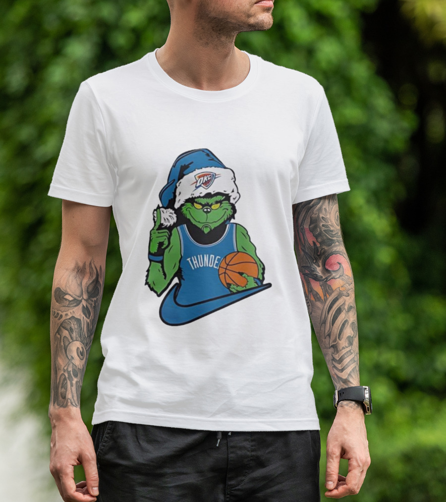 OKC Thunder Grinch Santa Hat Basketball Nike T-Shirt