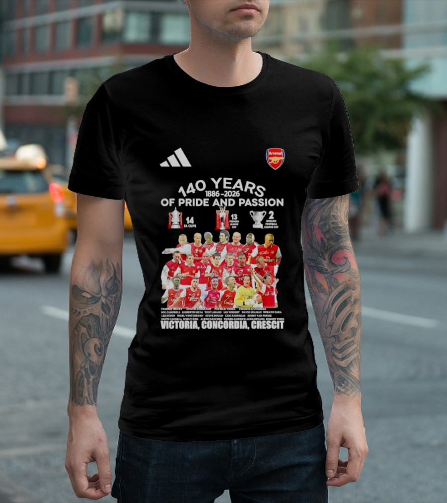 Arsenal FC 140 Years Pride Passion 1886 2026 Victoria Concordia Crescit T-Shirt