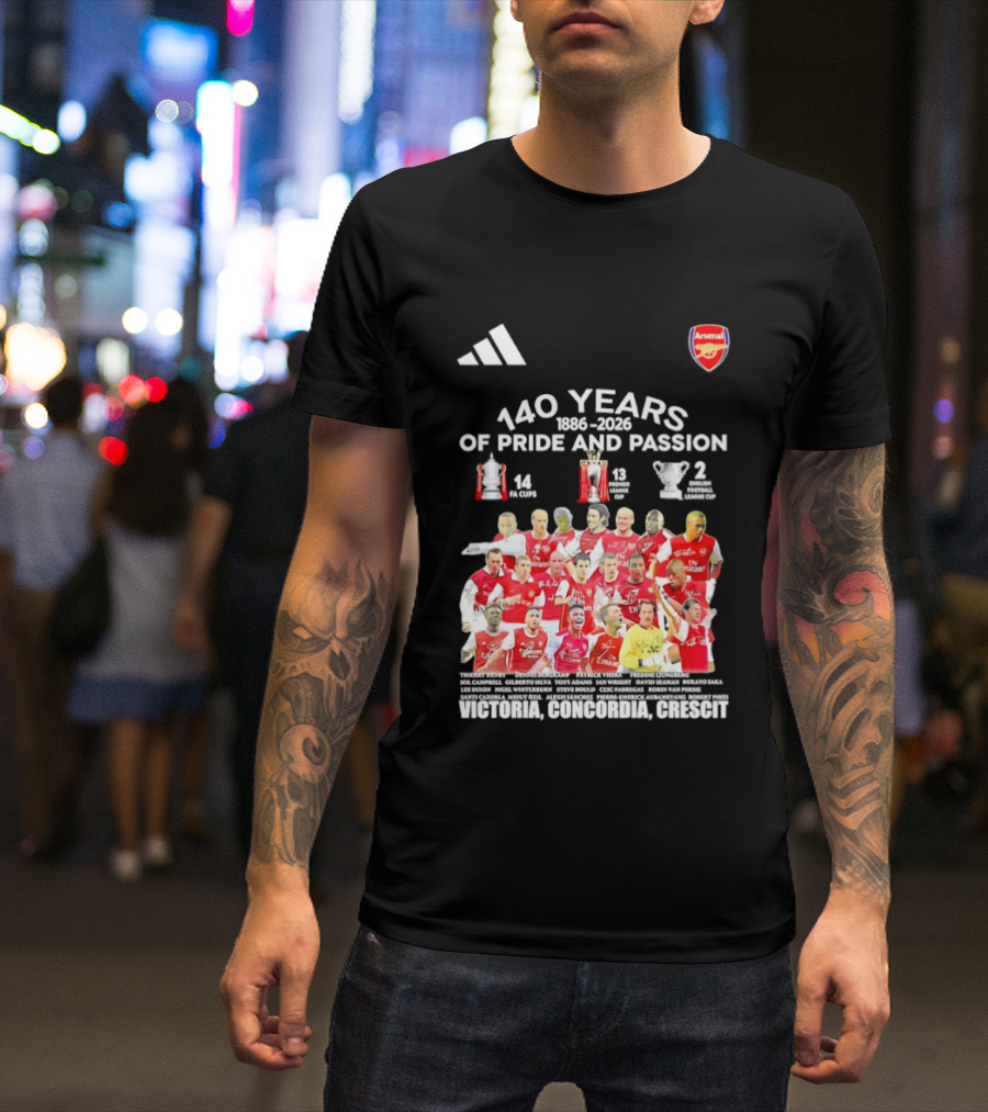 Arsenal FC 140 Years Pride Passion 1886 2026 Victoria Concordia Crescit T-Shirt