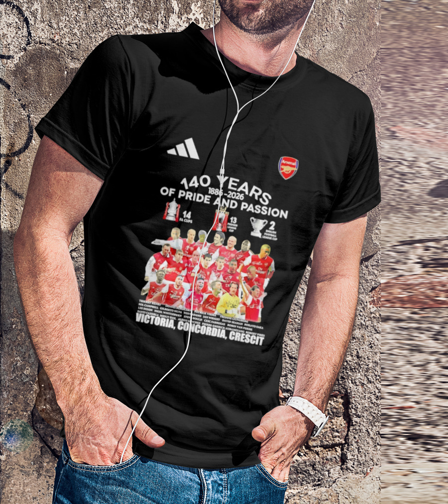 Arsenal FC 140 Years Pride Passion 1886 2026 Victoria Concordia Crescit T-Shirt