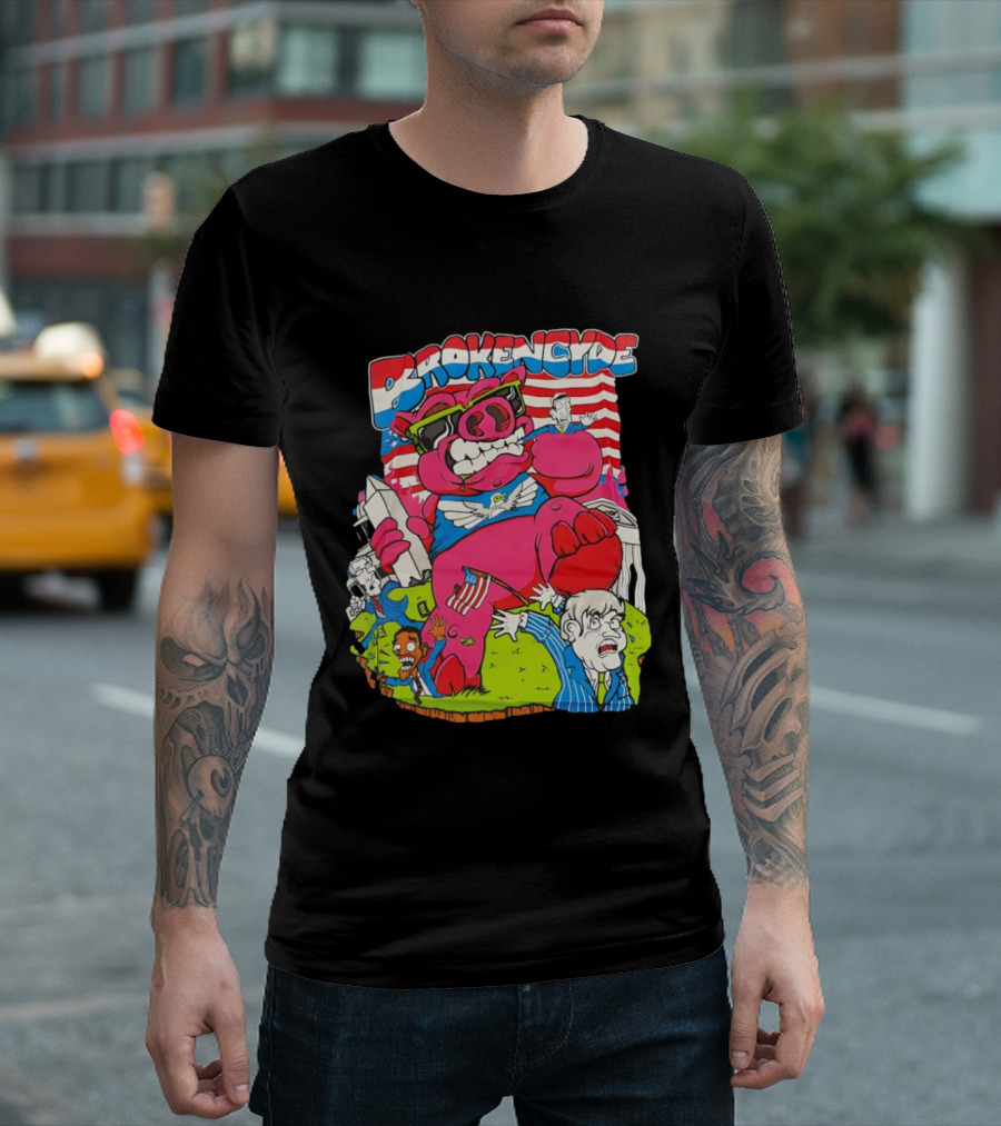 Brokencyde Pig Pink Cartoon Patriotic Characters Washington Monument T-Shirt
