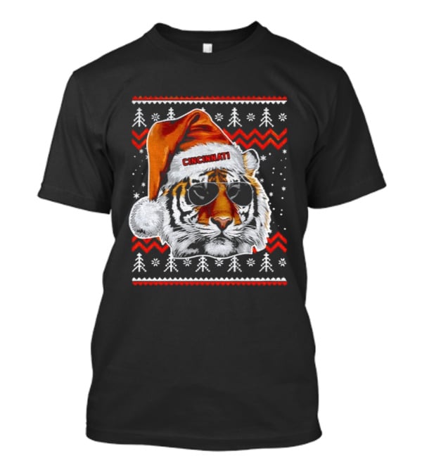 Cincinnati Santa Hat Tiger Ugly Christmas Vintage Football T-Shirt