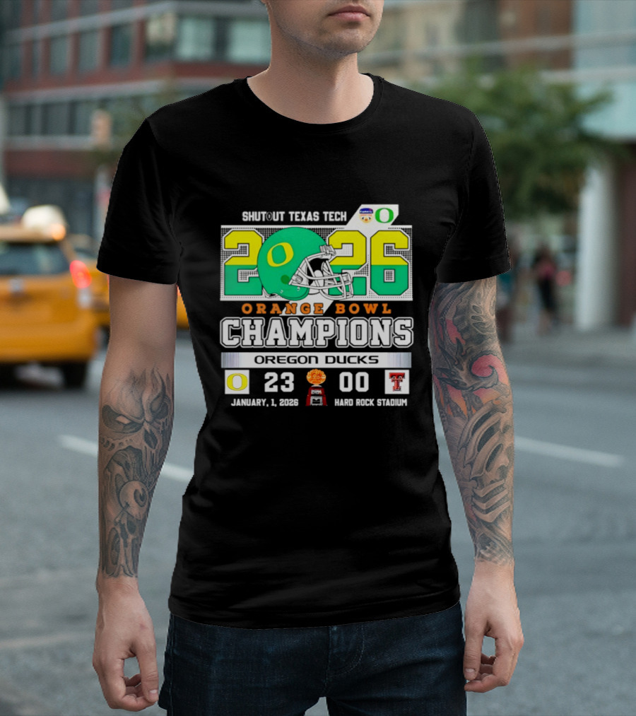 Oregon Ducks 2026 Orange Bowl Champions Shutout Texas Tech 23 0 T-Shirt