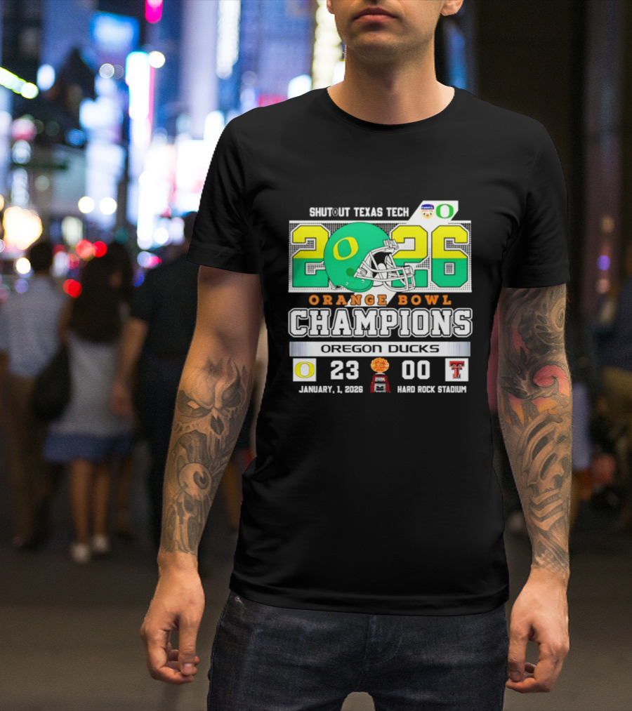 Oregon Ducks 2026 Orange Bowl Champions Shutout Texas Tech 23 0 T-Shirt