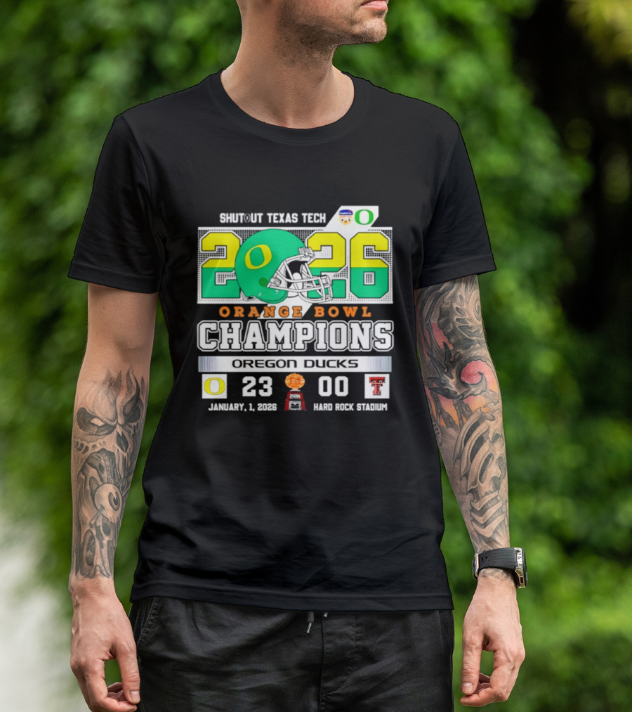 Oregon Ducks 2026 Orange Bowl Champions Shutout Texas Tech 23 0 T-Shirt