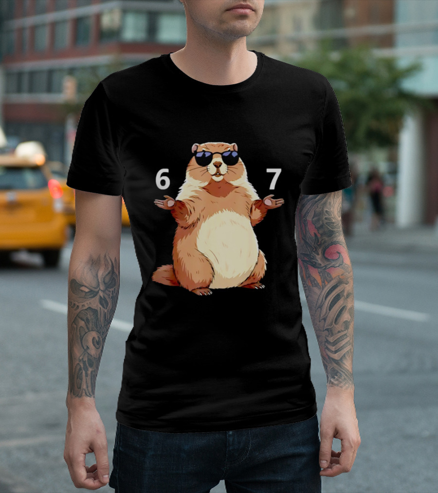 Groundhog Wearing Sunglasses 6 7 Six Seven Meme T-Shirt