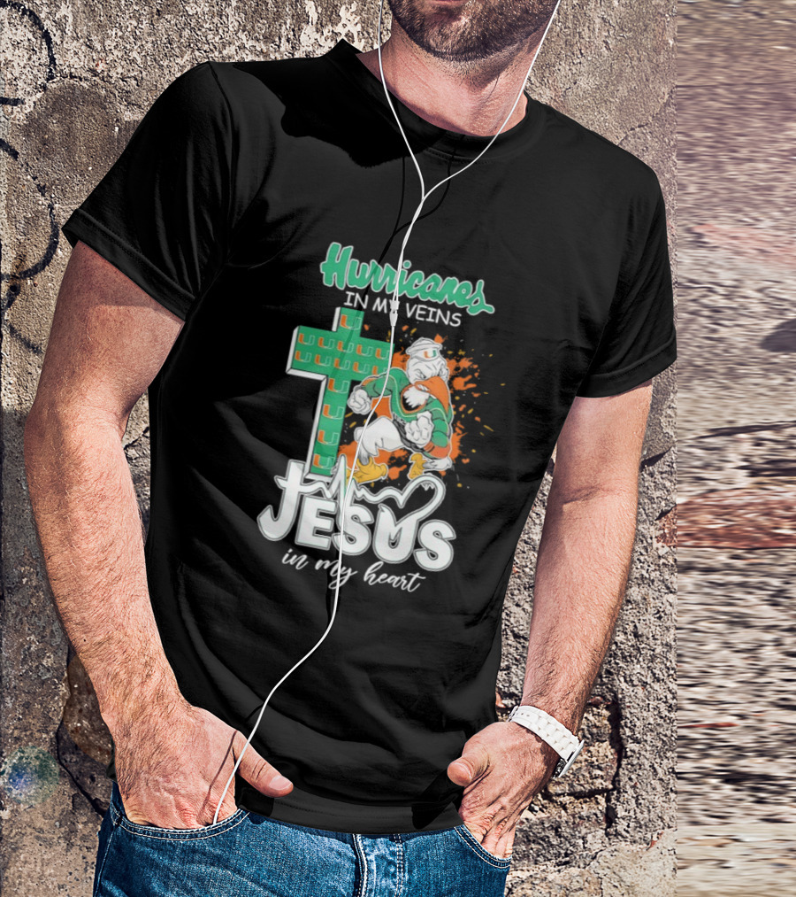 Hurricanes In My Veins Jesus In My Heart Cross Shape Miami Ibis T-Shirt