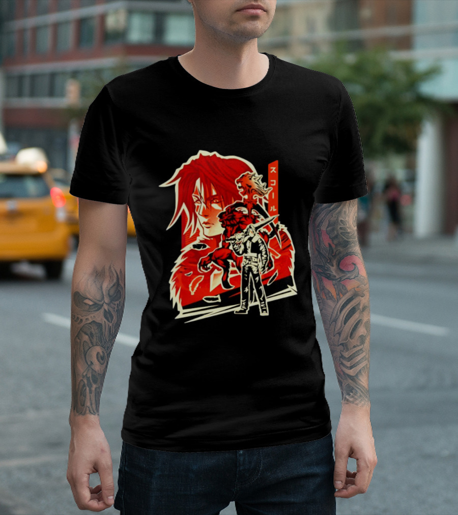 Squall Leonhart Final Fantasy Iconic Red Illustration With Katakana T-Shirt
