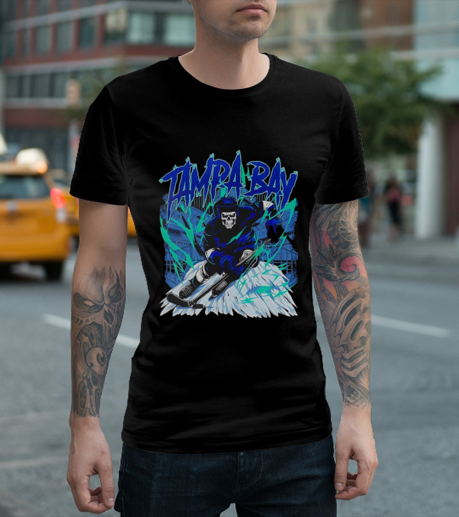 Tampa Bay Lightning Skeleton Hockey Player Action T-Shirt