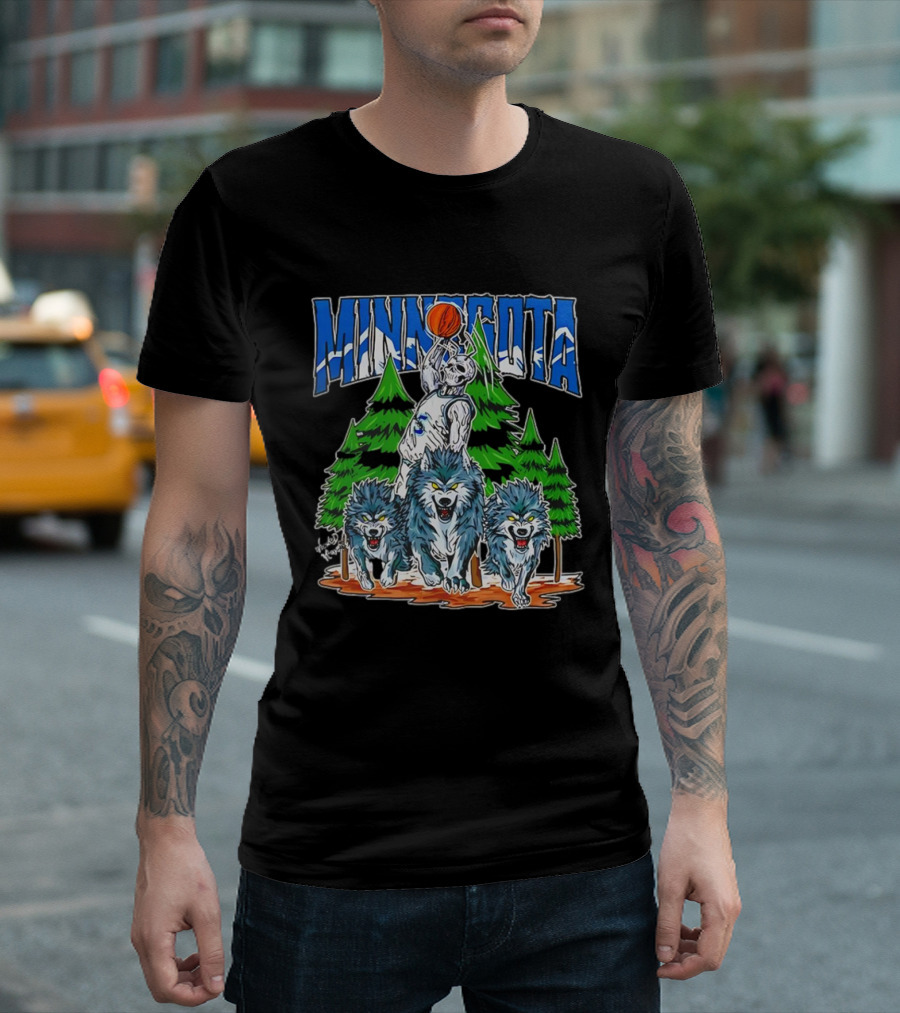 Minnesota Timberwolves Basketball Skeleton Wolves Forest Dunk T-Shirt