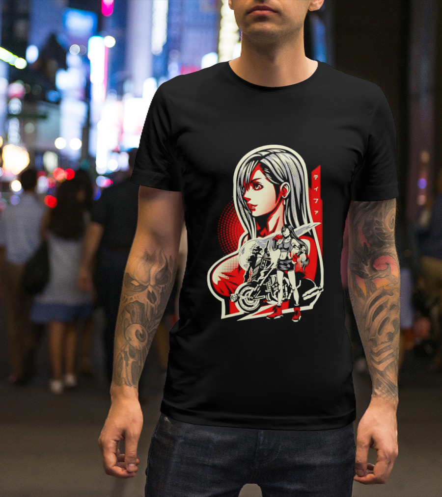 Tifa Lockhart Iconic Final Fantasy Character With Motorcycle And Katana T-Shirt