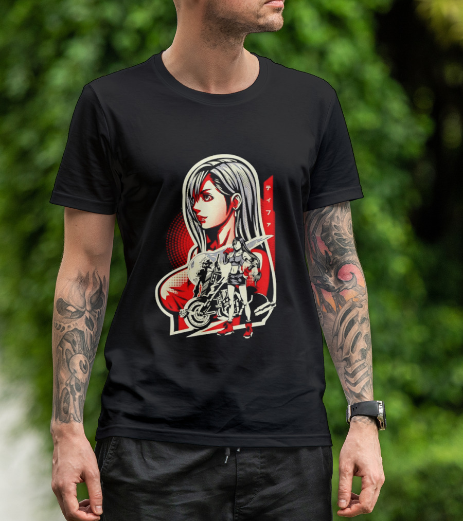 Tifa Lockhart Iconic Final Fantasy Character With Motorcycle And Katana T-Shirt
