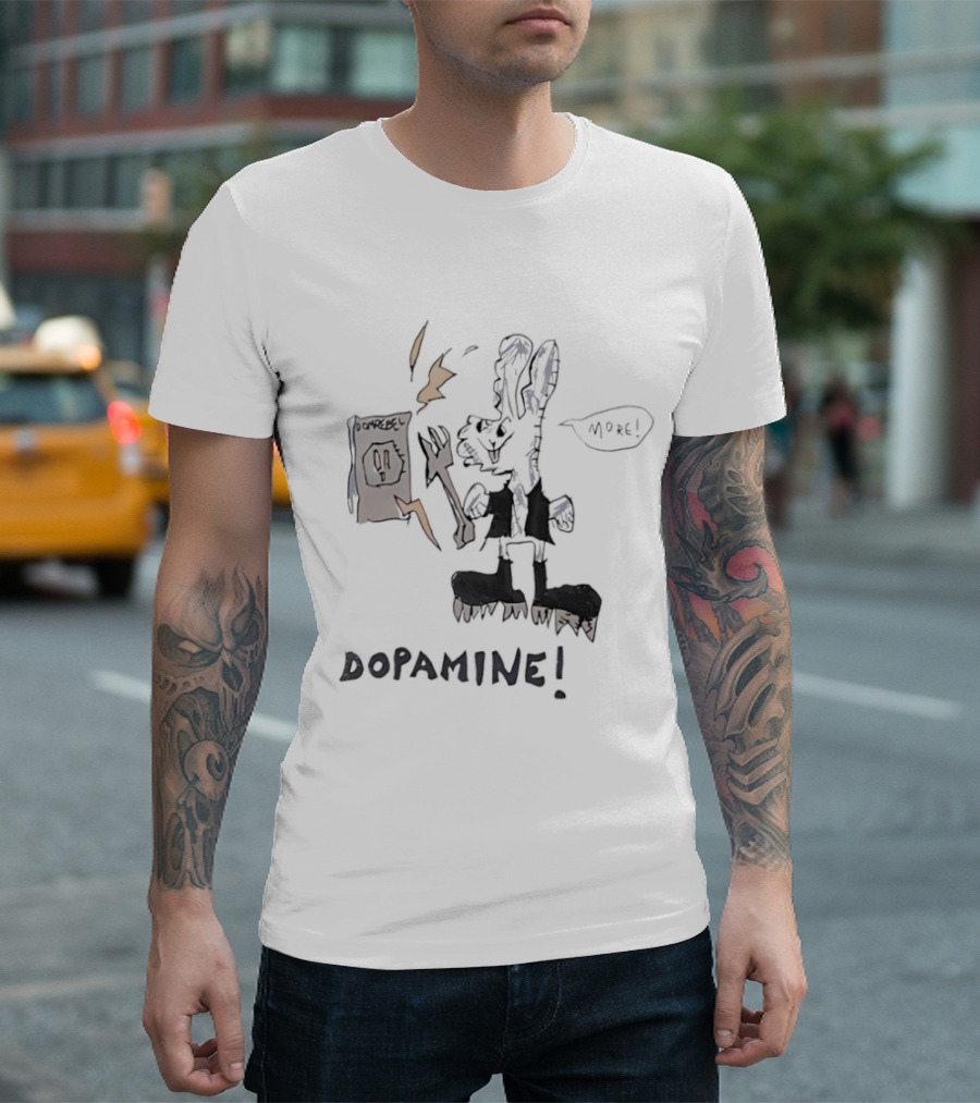 Dopamine Energized Bunny Cartoon Fun Humor T-Shirt