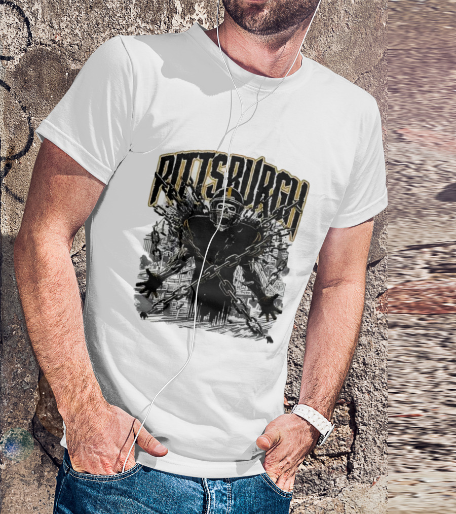 Pittsburgh Skeleton Breaking Chains Steel City Football T-Shirt