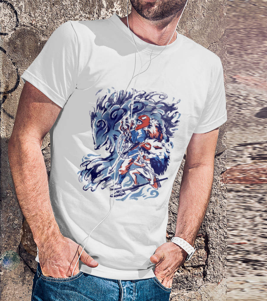 Princess Mononoke Ashitaka San Forest Spirit Wolf Scene T-Shirt