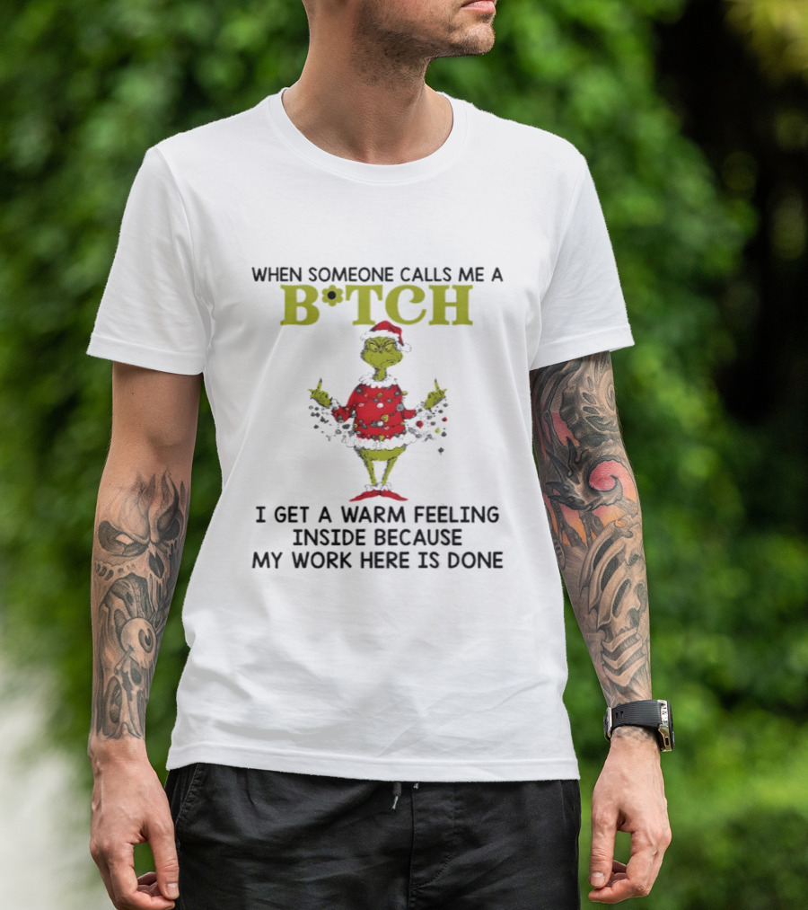 Grinch Santa Suit Christmas Lights Warm Feeling Inside B*TCH T-Shirt