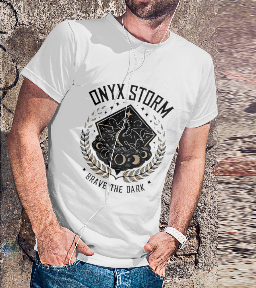 Onyx Storm Brave The Dark Lunar Phases And Celestial Symbols T-Shirt