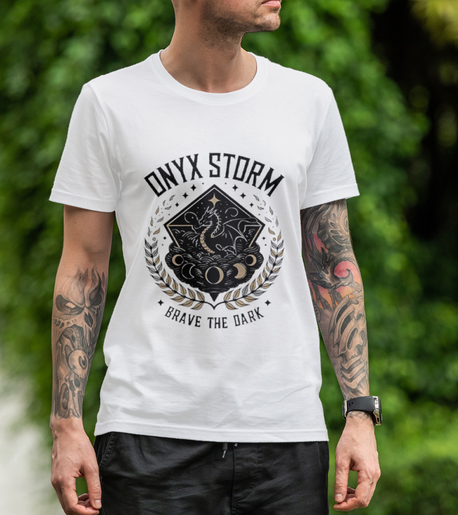 Onyx Storm Brave The Dark Lunar Phases And Celestial Symbols T-Shirt