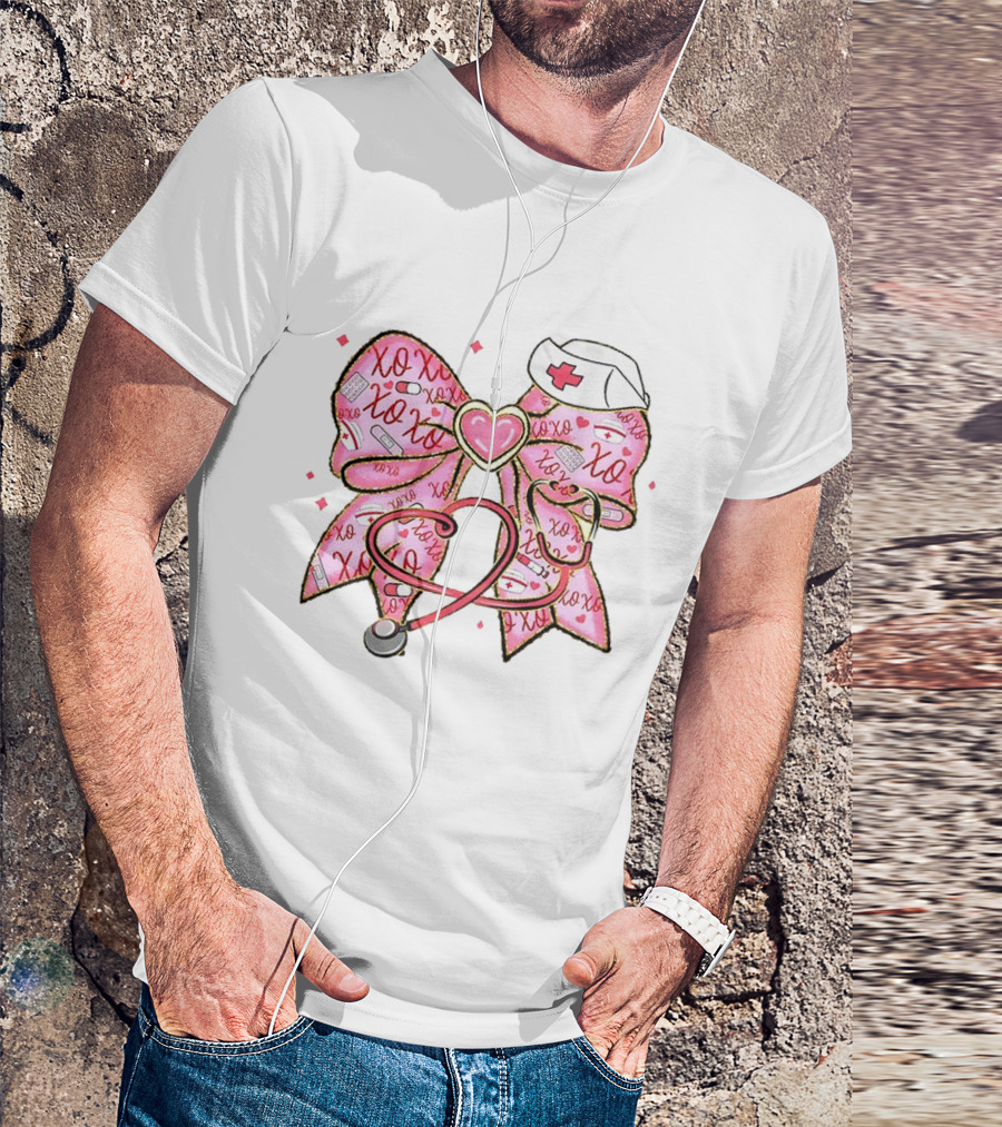 Valentine Nurse XOXO Heart Bow And Stethoscope T-Shirt