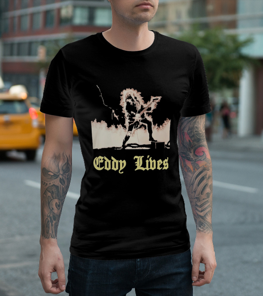 Eddy Lives Rock Music Guitar Flame Performance T-Shirt