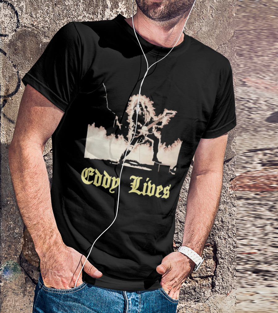 Eddy Lives Rock Music Guitar Flame Performance T-Shirt