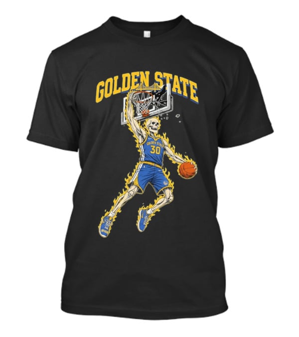 Golden State Warriors Basketball Skeleton Player Slam Dunk Fire T-Shirt