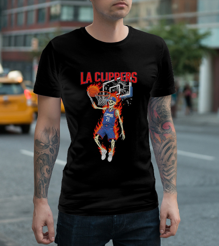 LA Clippers Basketball Skeleton Player On Fire Dunking T-Shirt