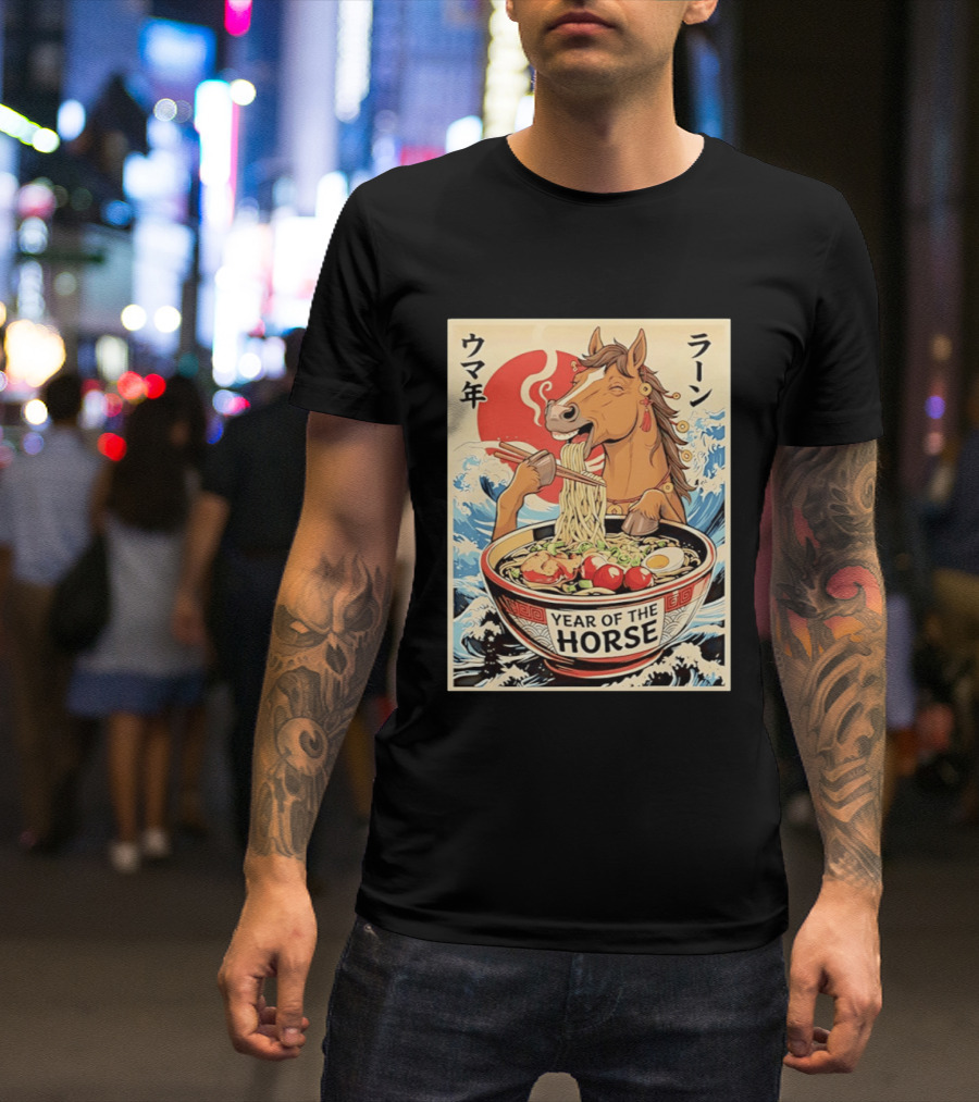 Horse Eating Ramen Year Of The Horse 2026 Japanese T-Shirt
