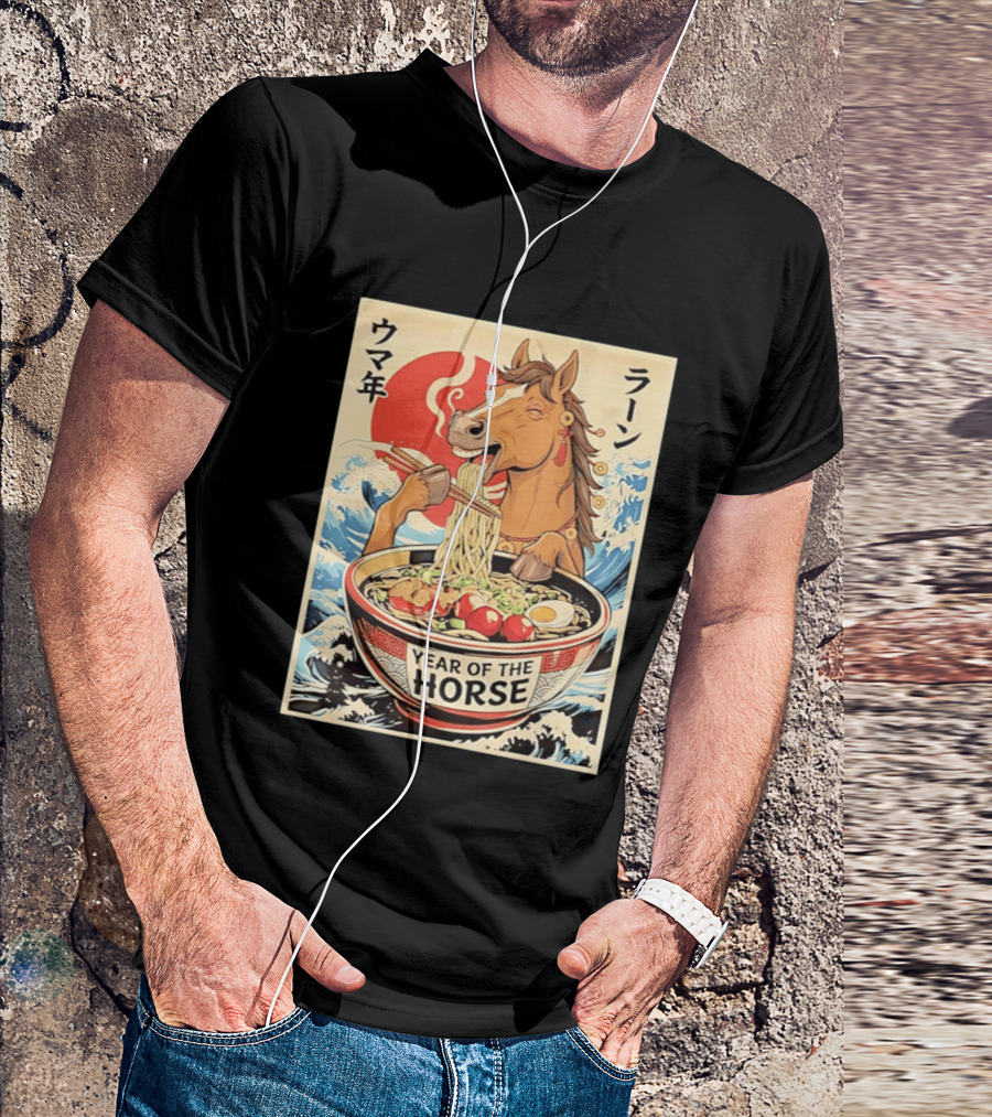 Horse Eating Ramen Year Of The Horse 2026 Japanese T-Shirt