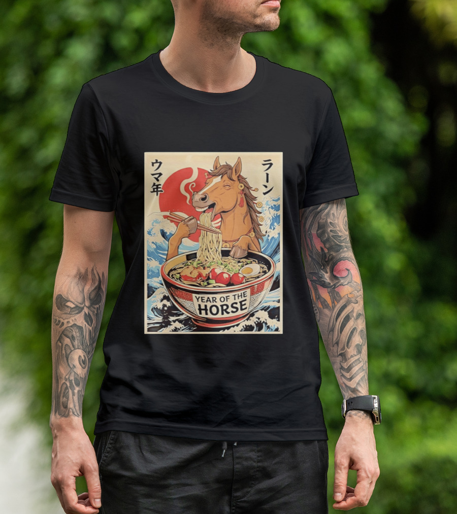 Horse Eating Ramen Year Of The Horse 2026 Japanese T-Shirt