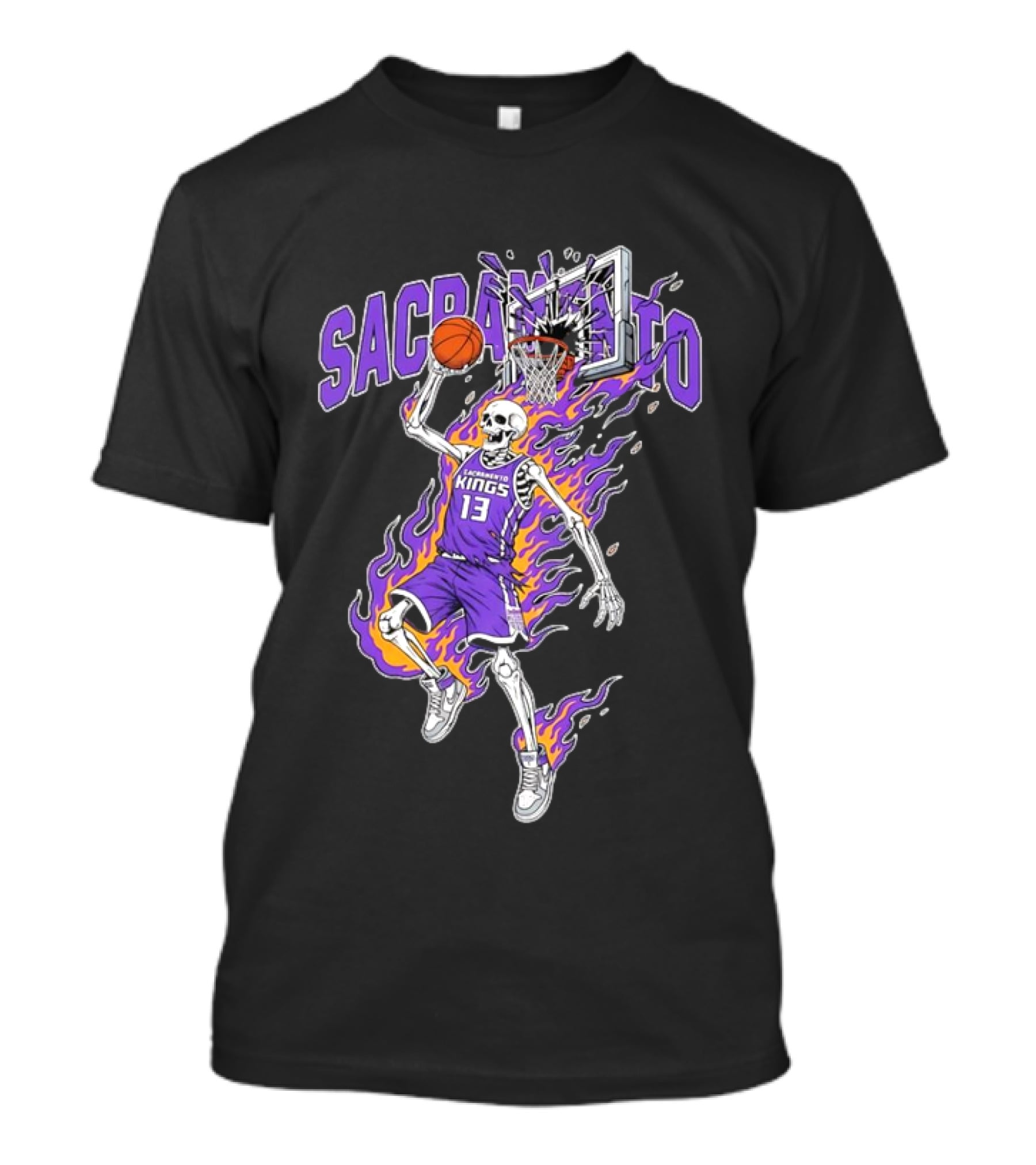 Sacramento Kings Skeleton Basketball Player Flames Sports Team T-Shirt