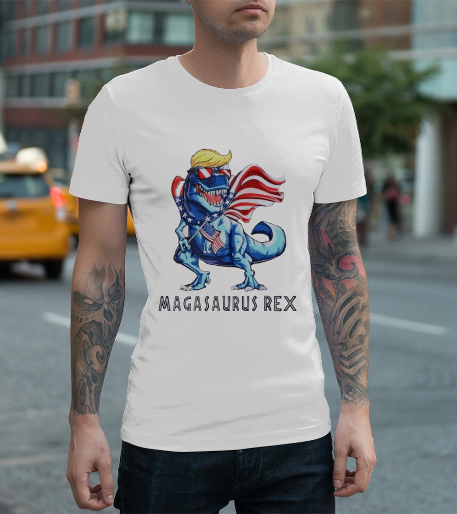 Magasaurus Rex Dinosaur American Flag Patriotic T-Shirt