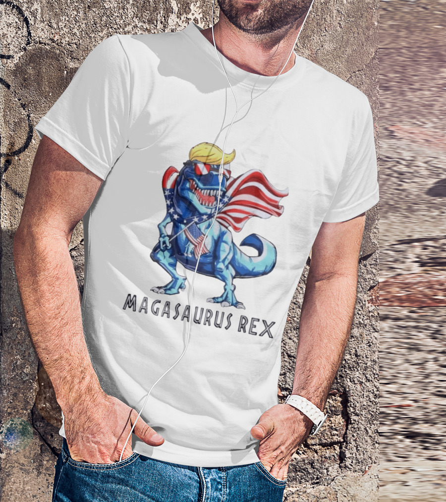 Magasaurus Rex Dinosaur American Flag Patriotic T-Shirt