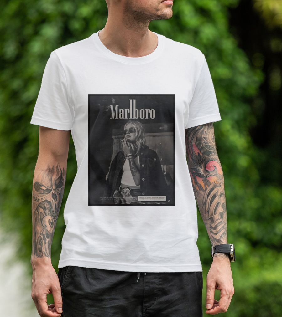 Marlboro Woman Smoking Retro Style Sunglasses Denim Jacket T-Shirt
