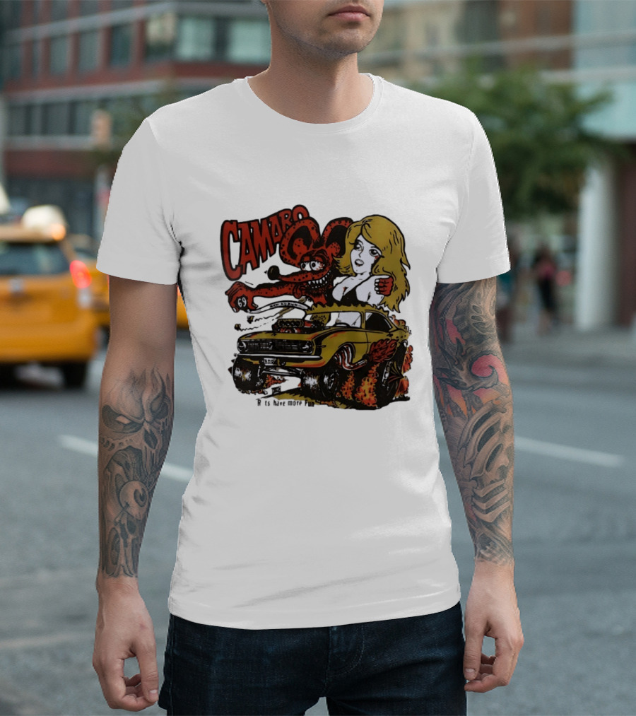 Camaro 69 Rats Have More Fun Blonde Lady Hot Rod Cartoon T-Shirt