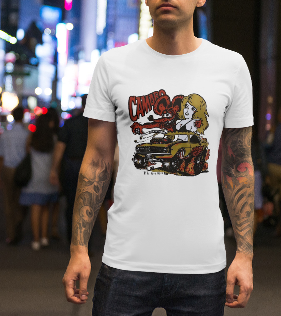 Camaro 69 Rats Have More Fun Blonde Lady Hot Rod Cartoon T-Shirt