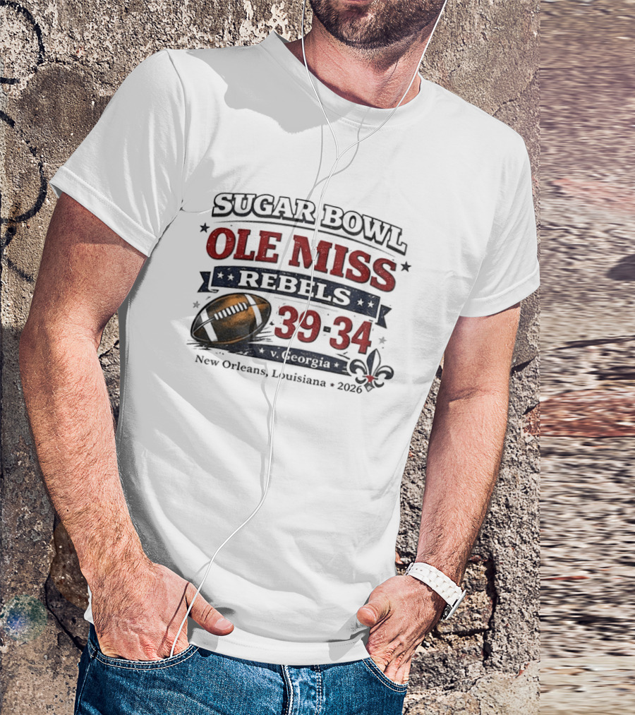 Sugar Bowl Ole Miss Rebels 39 34 Georgia New Orleans 2026 T-Shirt