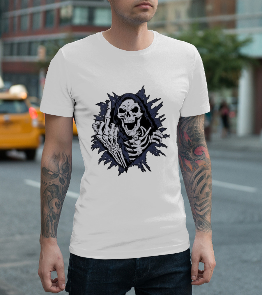 Worry Club Bone Daddy Skeleton Middle Finger Grinning Reaper T-Shirt