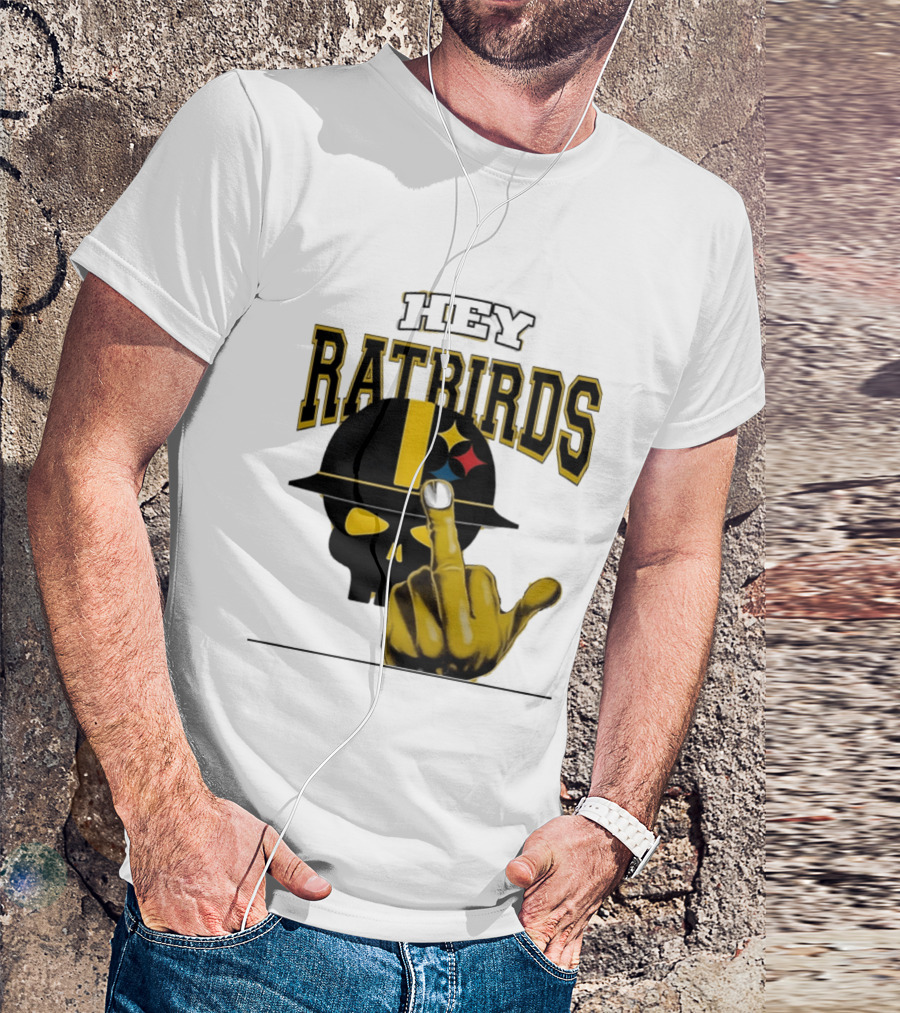 Hey Ratbirds Middle Finger Pittsburgh Steelers Skull T-Shirt