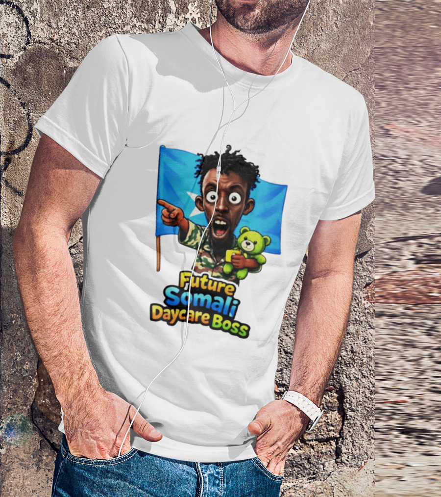 Future Somali Daycare Boss Funny Cartoon Camouflage Flag Bearer T-Shirt