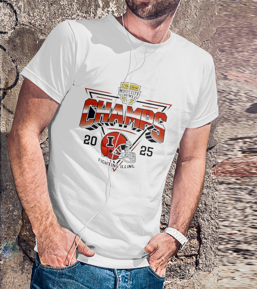 Illinois Fighting Illini 2025 Music City Bowl Champs Helmet T-Shirt