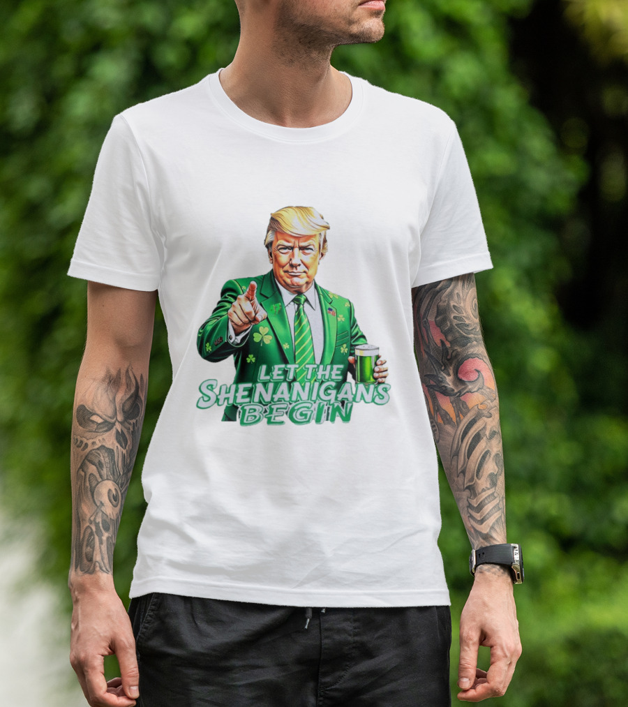 Let The Shenanigans Begin Green Suit And Beer St. Patrick's Day T-Shirt