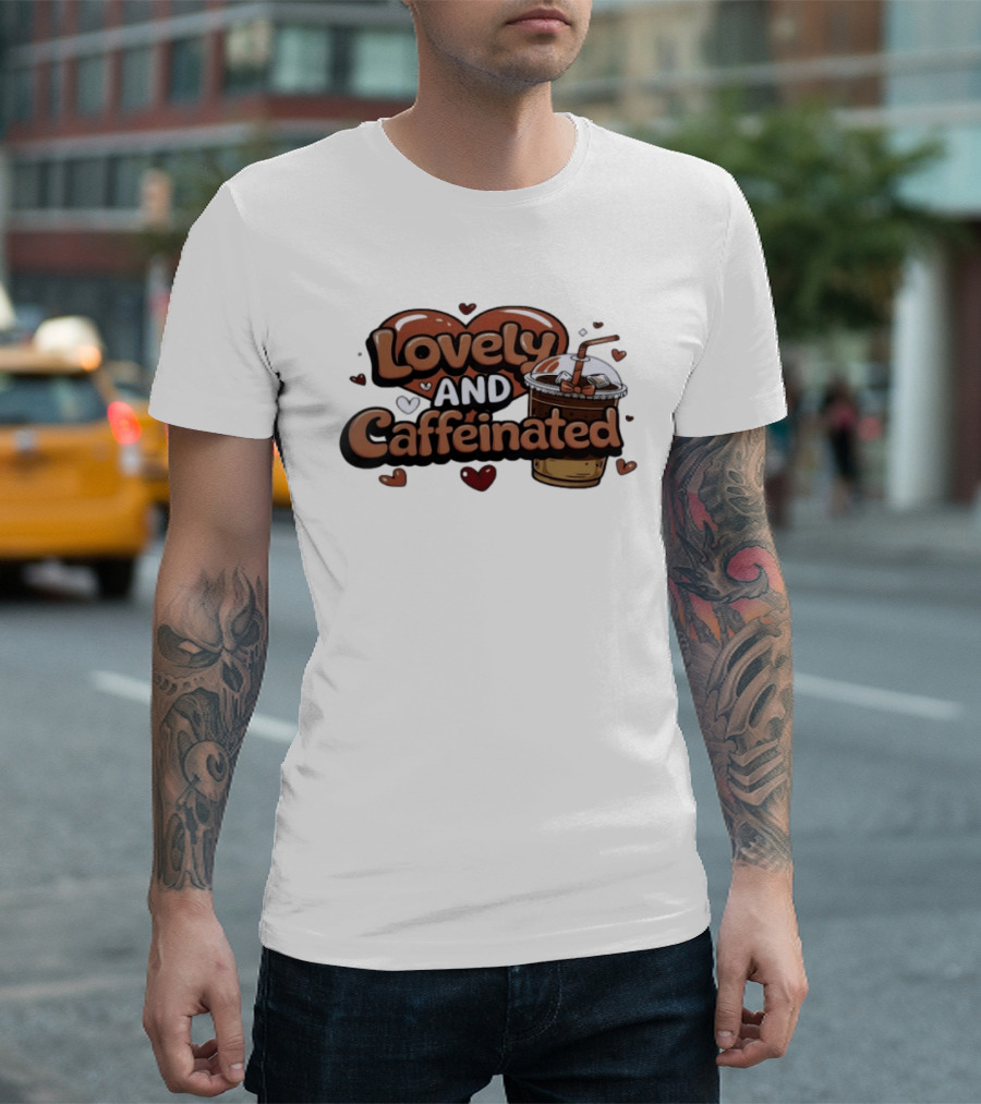Lovely And Caffeinated Heart And Coffee Aesthetic T-Shirt