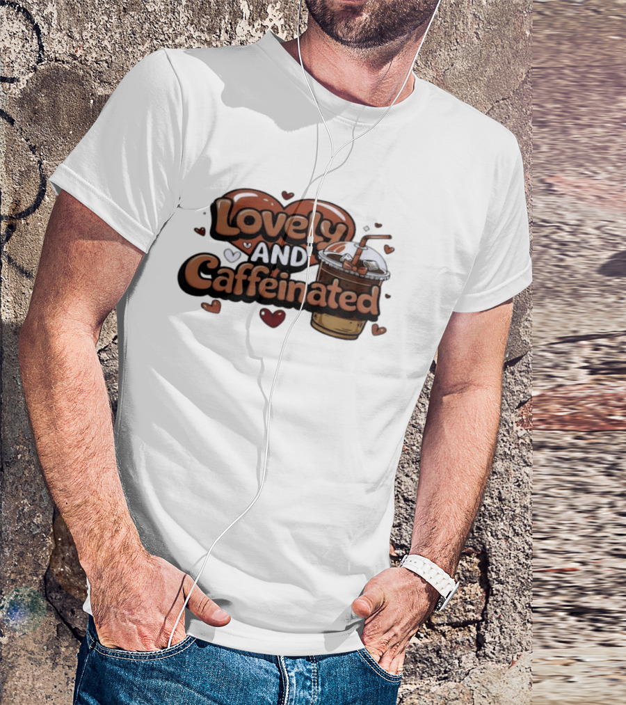 Lovely And Caffeinated Heart And Coffee Aesthetic T-Shirt