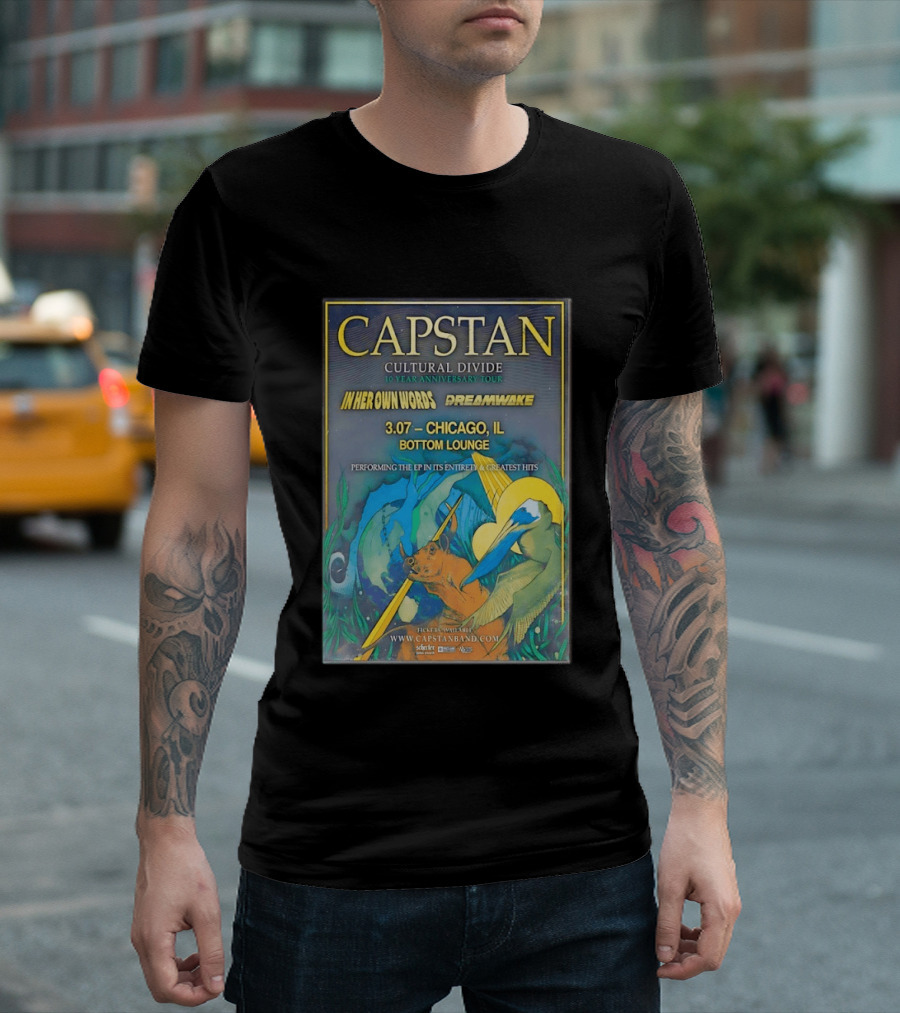 CAPSTAN Cultural Divide Tour Chicago Bottom Lounge March 7 2026 In Her Own Words Dreamwake Concert T-Shirt