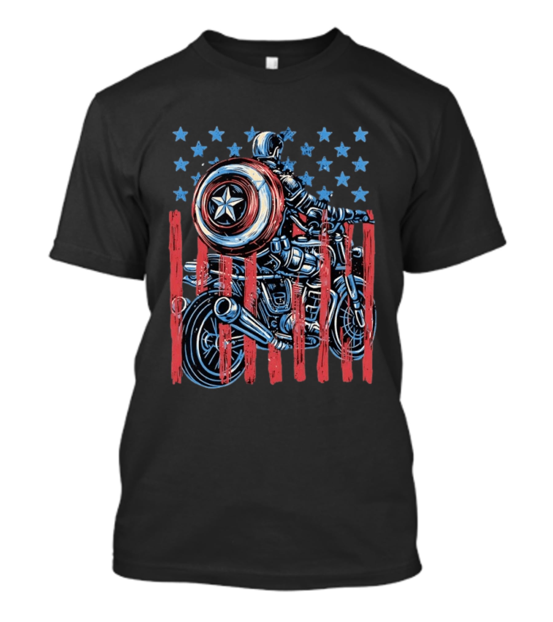 Captain America Motorcycle Ride With Shield And American Flag Stars And Stripes T-Shirt