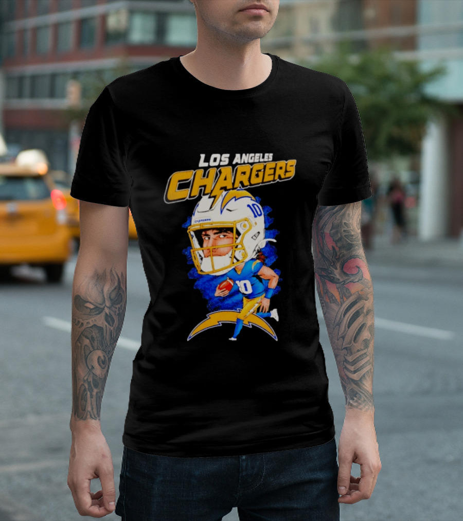 Los Angeles Chargers Justin Herbert Caricature Football Star 10 T-Shirt