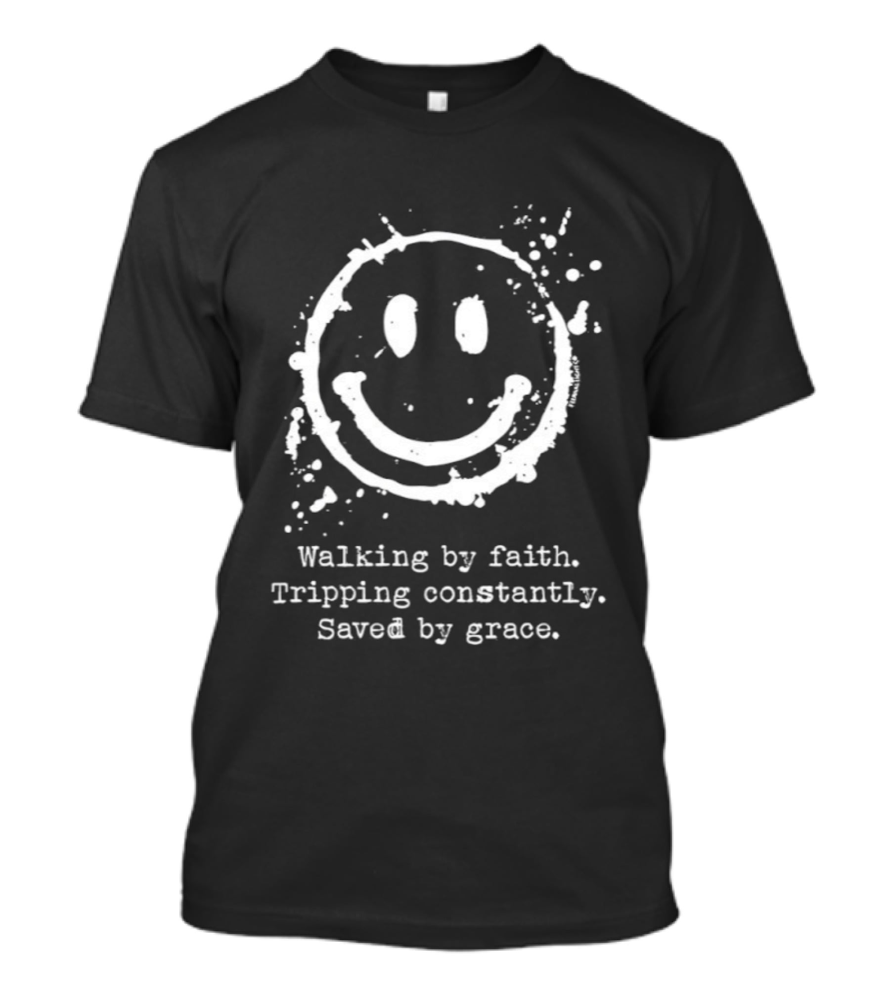 Smile Icon Splatter Walking By Faith Saved By Grace T-Shirt